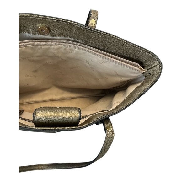 Calvin Klein Metallic Gold Saffiano Leather Tote Bag – 10 x 15 x 4 in – 10” Drop - Picture 14 of 14